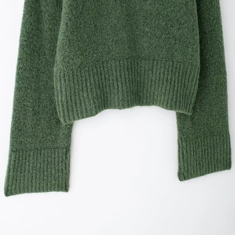 Green Knitted Pullover Sweater Vintage High Neck