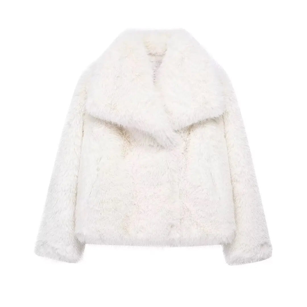 Cropped Faux Fur Jacket Coat Long Sleeve