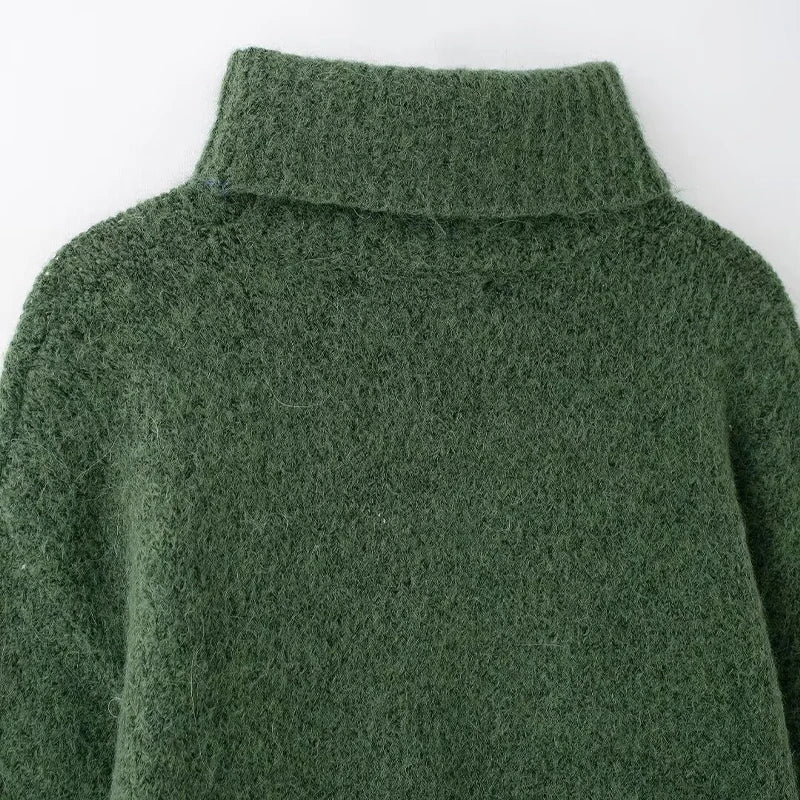 Green Knitted Pullover Sweater Vintage High Neck