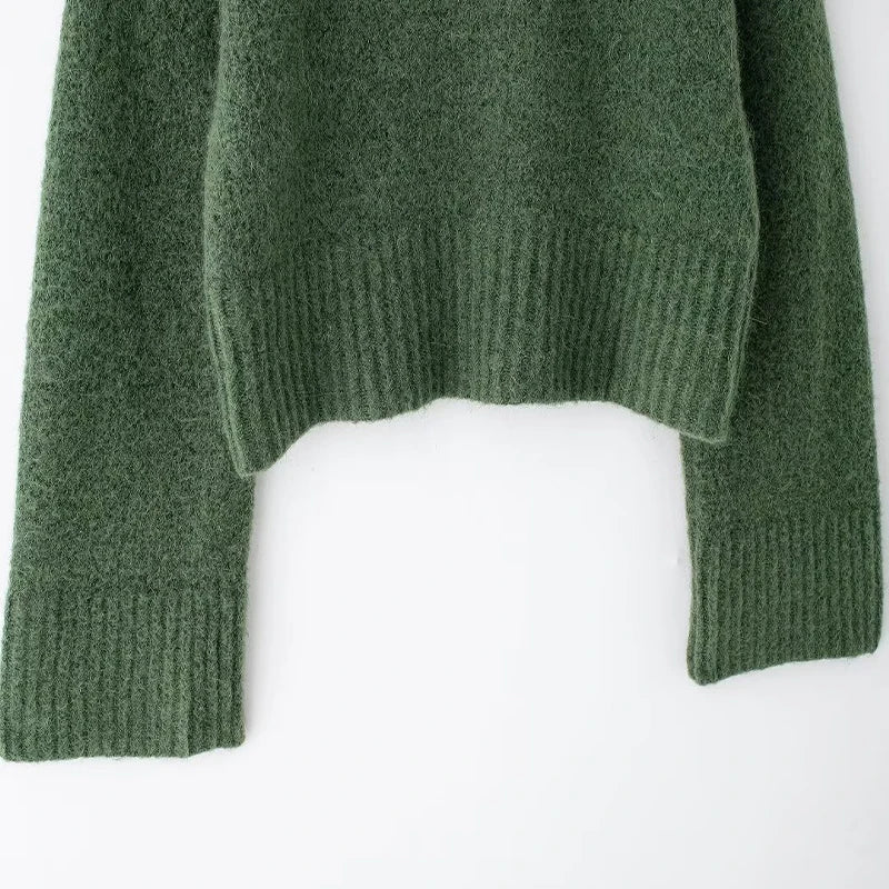 Green Knitted Pullover Sweater Vintage High Neck