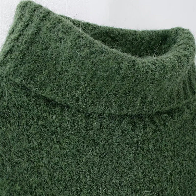 Green Knitted Pullover Sweater Vintage High Neck