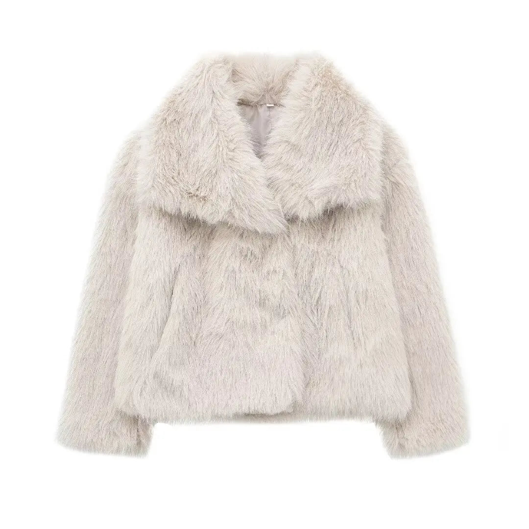 Cropped Faux Fur Jacket Coat Long Sleeve