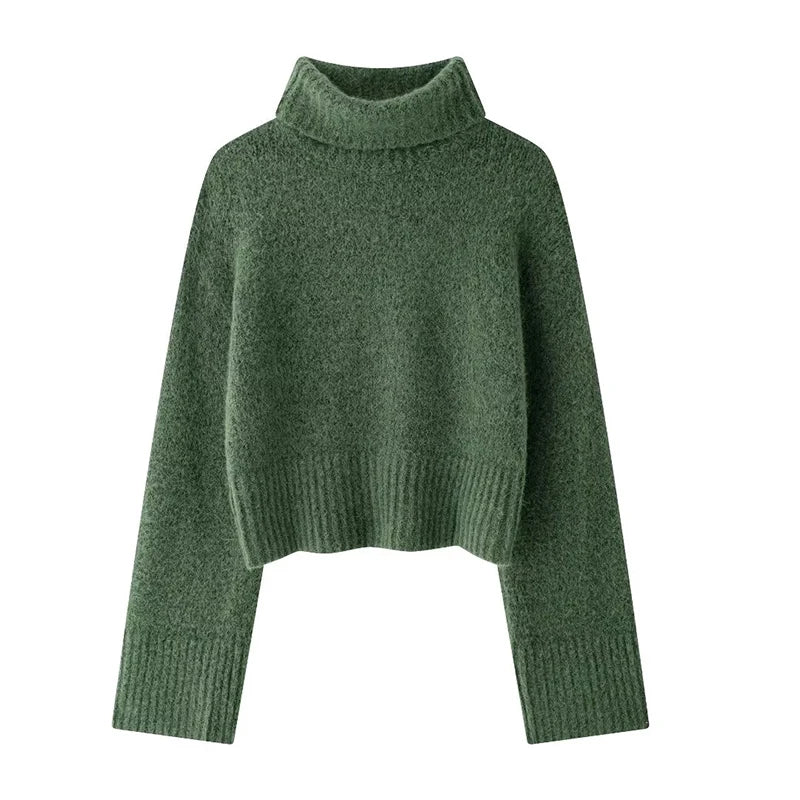 Green Knitted Pullover Sweater Vintage High Neck