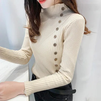 Luxury button turtle neck