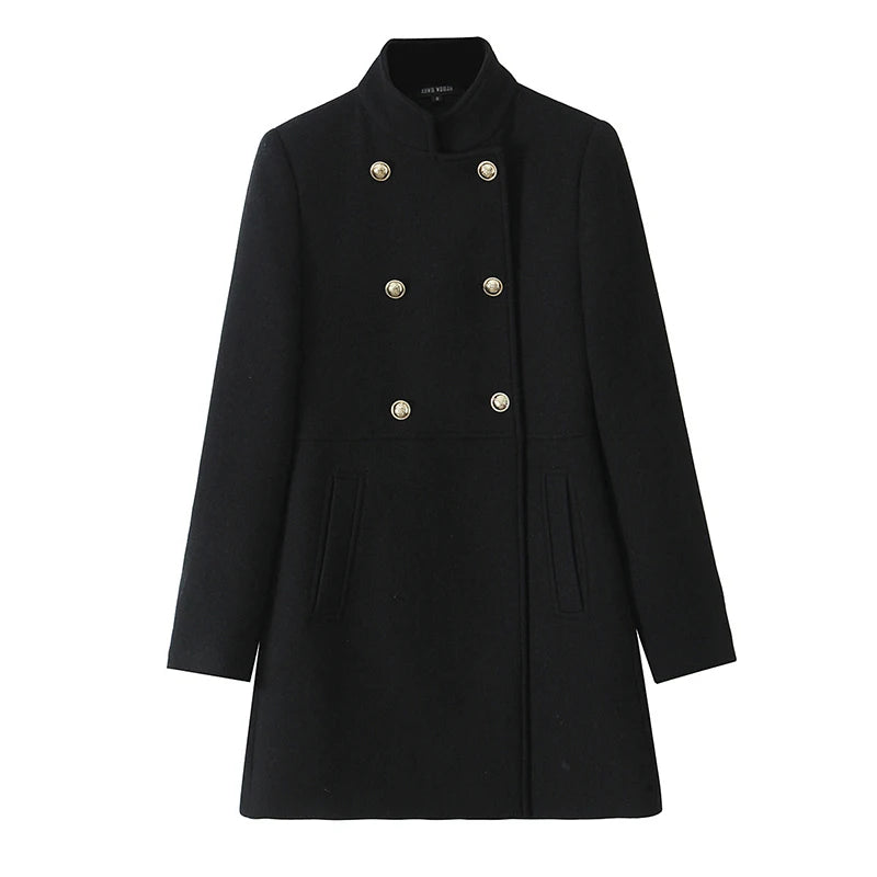 Vintage High Neck Long Sleeve Women Coat