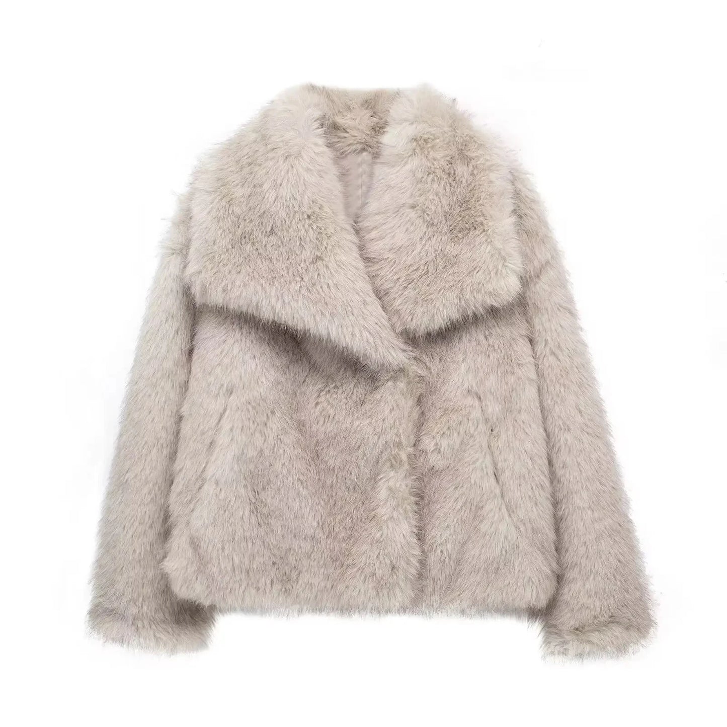 Cropped Faux Fur Jacket Coat Long Sleeve