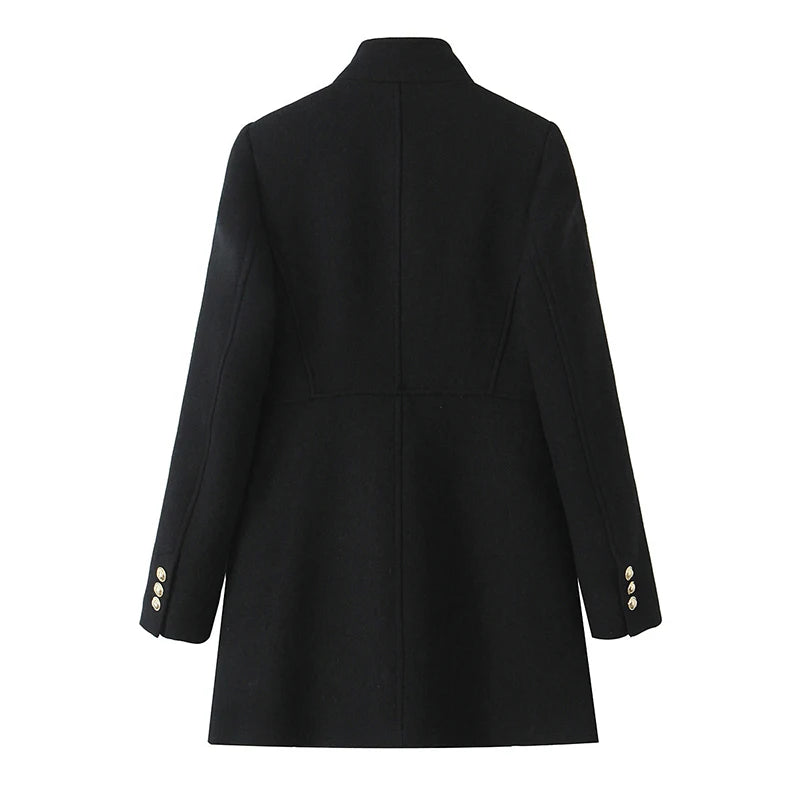 Vintage High Neck Long Sleeve Women Coat