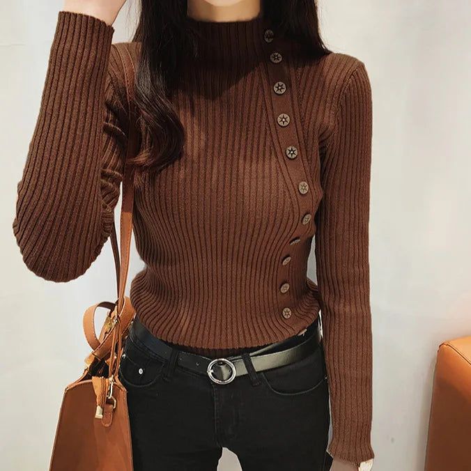 Luxury button turtle neck