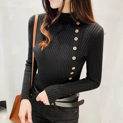 Luxury button turtle neck