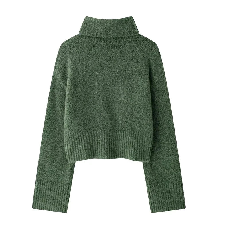 Green Knitted Pullover Sweater Vintage High Neck