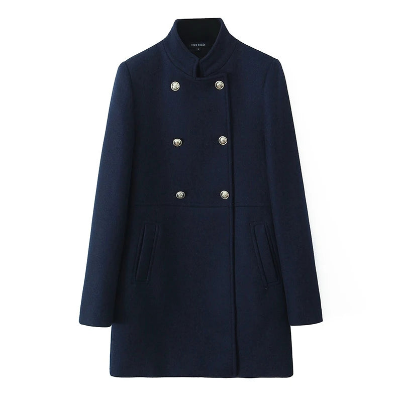 Vintage High Neck Long Sleeve Women Coat